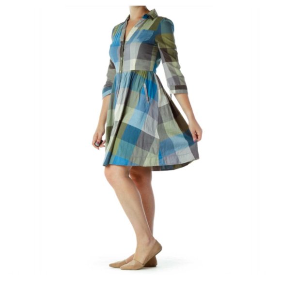 Moulinette Soeurs Reed Blue Green Gingham Dress - Picture 4 of 9